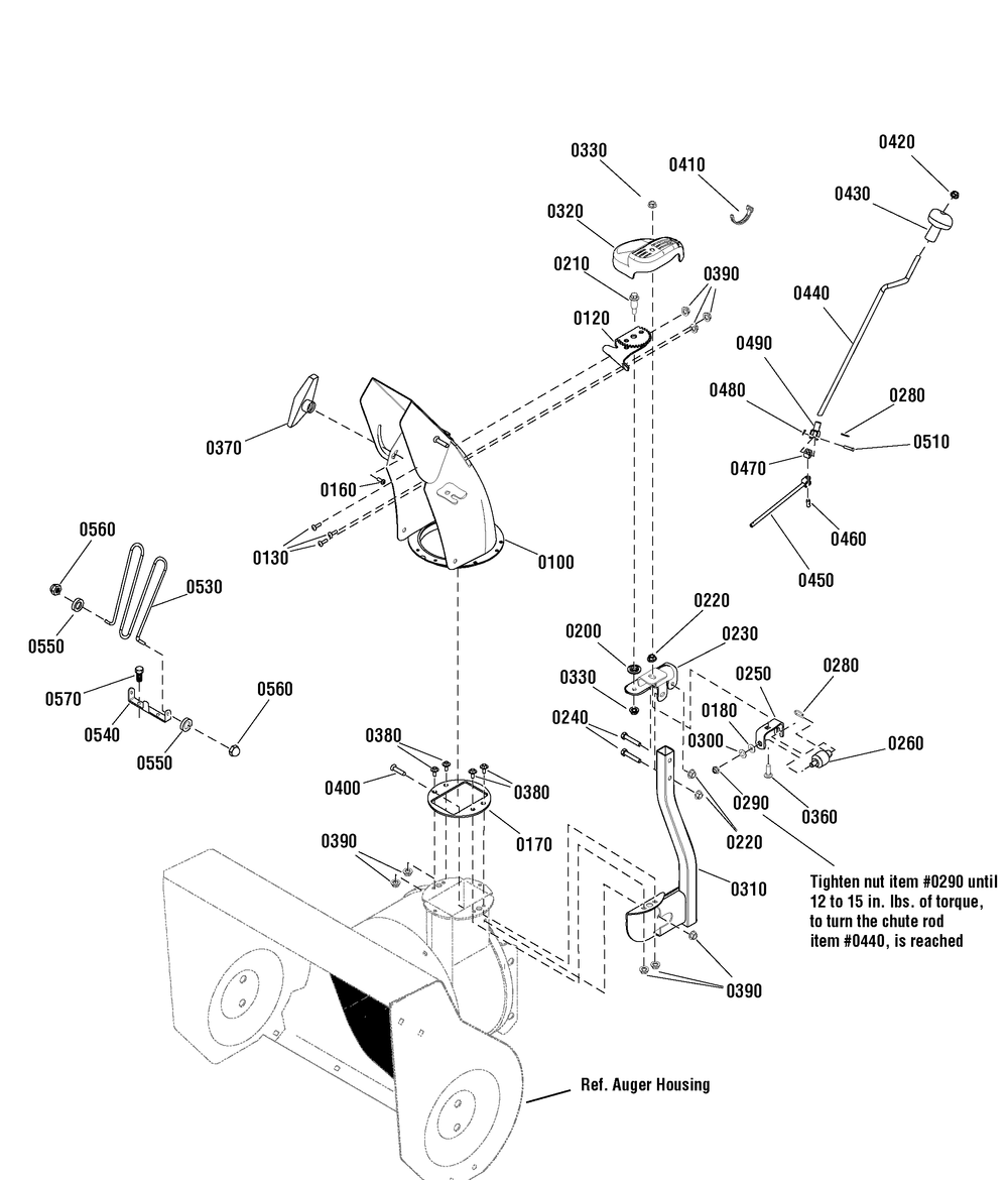 Chute And Rotation Group Diagram and Parts List for 1696483-00-CM61900E  Briggs and Stratton Snow Blower